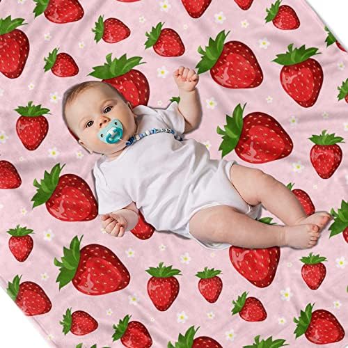 Pink Strawberry Throw Blanket for Kids Soft Fuzzy 50x60 Inches