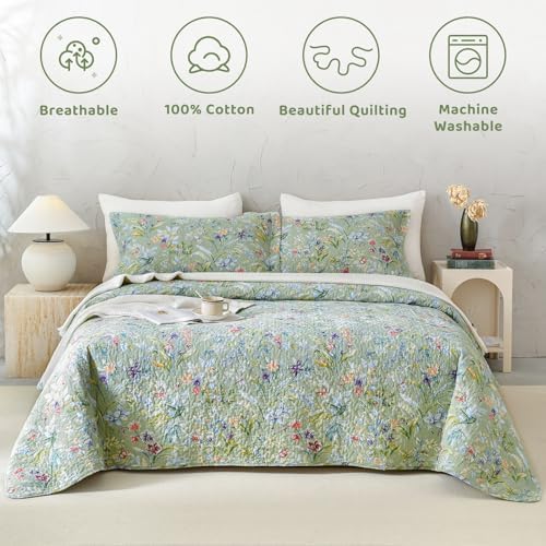 Sanracie Floral Quilt Set - 3pcs Cotton King Size