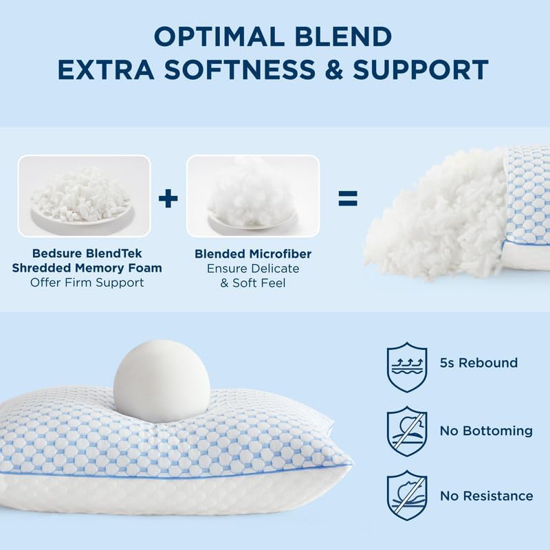 Bedsure Cooling Shredded Memory Foam Queen Pillows Set of 2