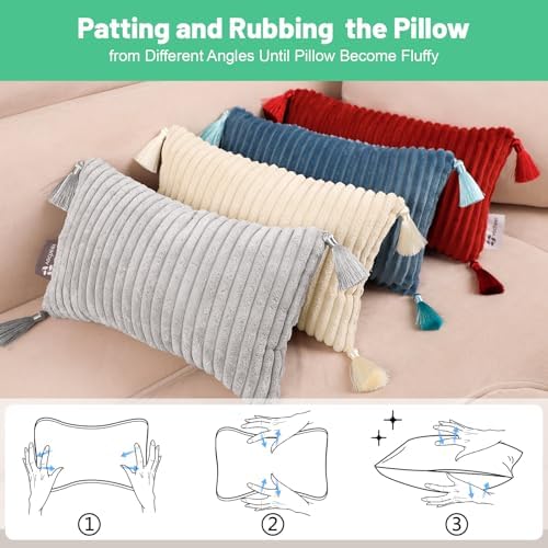 vocheer Small Travel Pillow with Tassels 11x7 Grey 2pc