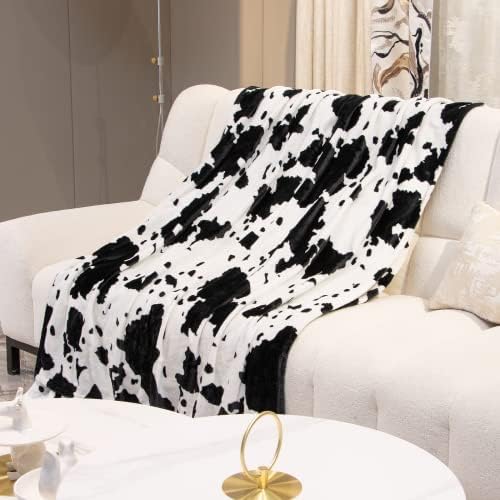 Cow Print Blanket - 50x60 Plush Fuzzy Fleece Throw for Kids Adults