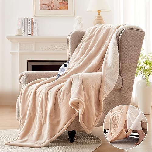 Westinghouse Heated Throw Blanket with Foot Pocket 50x62 Beige