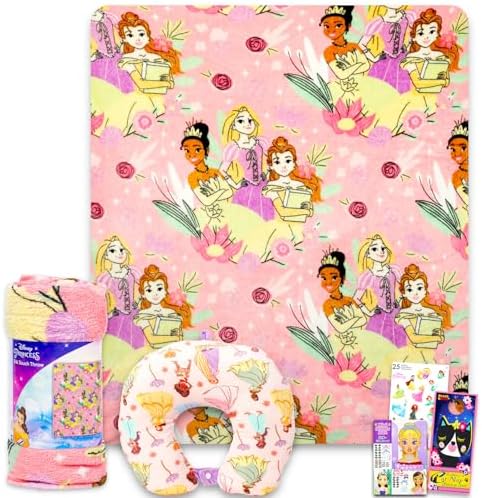 Disney Princess Travel Blanket Pillow Set - 40x50 Throw Neck Pillow Stickers More