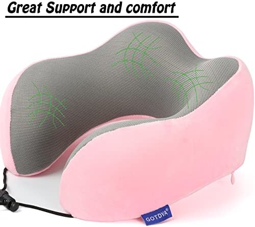 GOTDYA Travel Pillow with Memory Foam Support - Pink 1