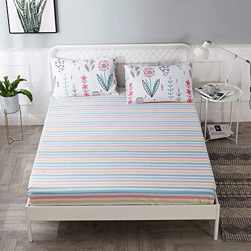 HighBuy Cooling Cotton Fitted Sheet Twin Size Deep Pocket Striped