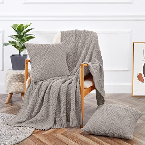 Aormenzy Knitted Throw Blanket Set with Pillow Covers