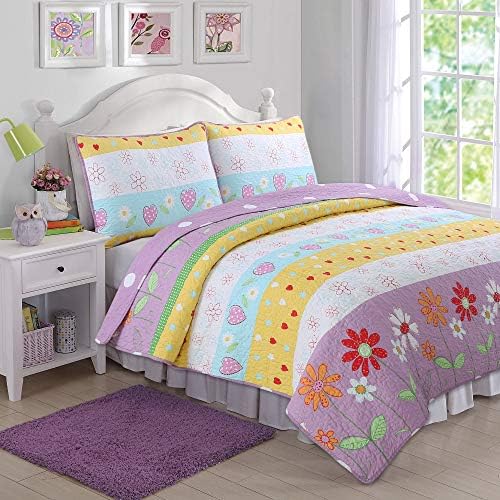 Cozy Line Home Fashions Floral Heart Print Reversible Quilt Set