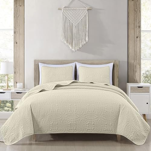 Chezmoi Austin 3-Piece Oversized Bedspread Set King Ivory