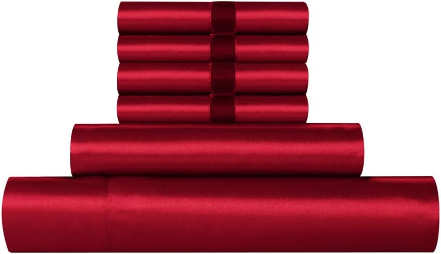 RevenRella 6-Piece Satin Sheet Set Queen Size Burgundy Velvet