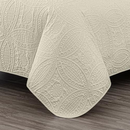 Chezmoi Austin 3-Piece Oversized Bedspread Set King Ivory