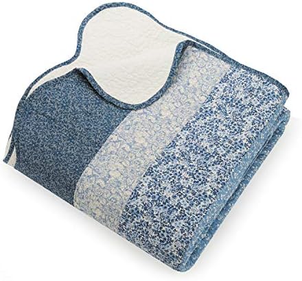 Blue Floral Embroidered Quilted Bedspread - Full Size 96x110