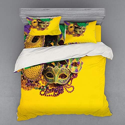 Ambesonne Mardi Gras Duvet Cover Set King Size Yellow Purple Green