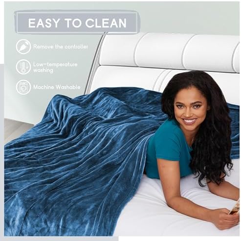 Minervada Electric Heated Blanket Twin 62x84 Flannel Warm Blue