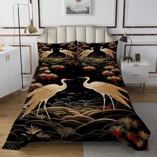 Feelyou Japanese Crane Bedspread Set 3Pcs Queen Size