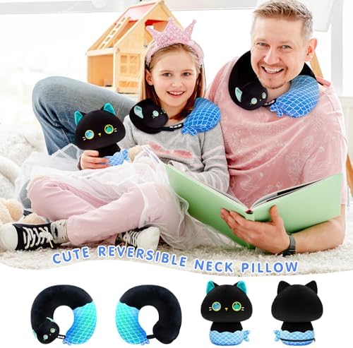 Caaaat 2-in-1 Reversible Travel Pillow with Cute Cat Plush Design