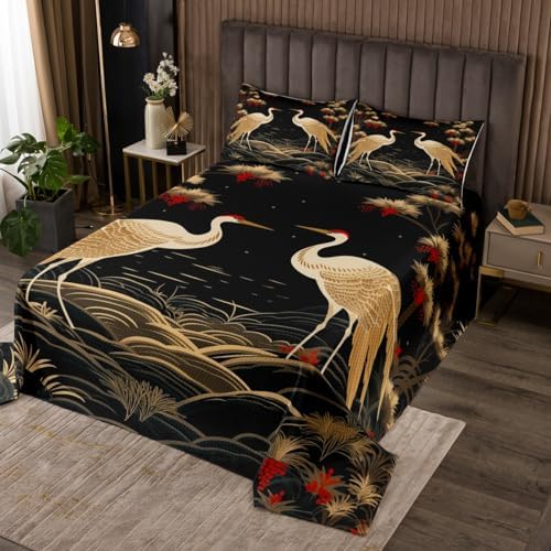 Feelyou Japanese Crane Bedspread Set 3Pcs Queen Size