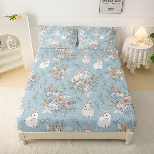 QOOMO Cute Rabbit Microfiber Kids Bedding Set