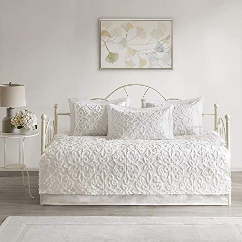 Madison Park Daybed Cover Set - 5 Piece Tufted Chenille Medallion Off White