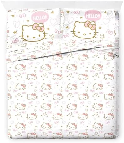 Jay Franco Hello Kitty Queen Sheet Set - 4 Piece Microfiber Stars Hearts Bedding