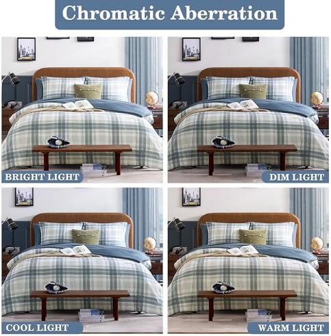 Blue Grey Plaid Twin XL Comforter Set Bed in a Bag