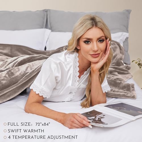 ONDAN Electric Blanket Flannel Weighted 72 x 84 Beige