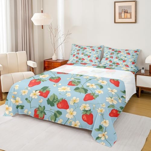 Jejeloiu Kids Strawberry Bed Sheet Set King Size