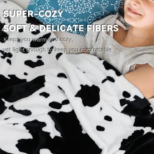 Cow Print Blanket - 50x60 Plush Fuzzy Fleece Throw for Kids Adults