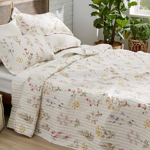 Bedsure Floral Quilt Set King - 3 Piece Reversible Microfiber Bedding