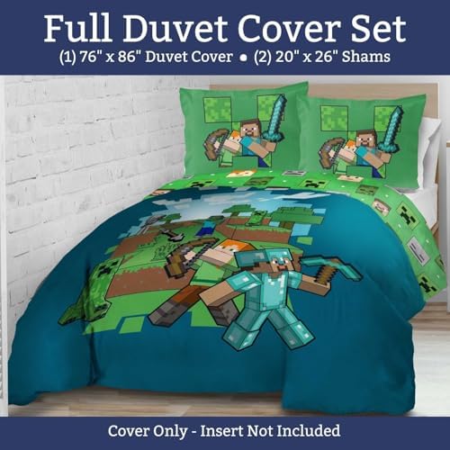 Jay Franco Minecraft Duvet Cover Set 3 Piece Kids Bedding Blue Queen