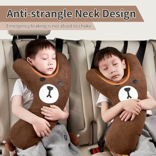 Y-Shape Kids Travel Pillow with Adjustable Belt Brown
