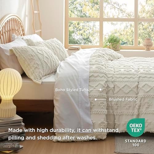 Bedsure Boho Twin Duvet Cover - Soft Shabby Chic Beige 68 x 90