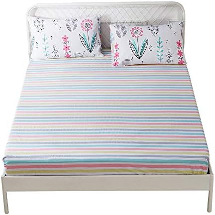 HighBuy Cooling Cotton Fitted Sheet Twin Size Deep Pocket Striped