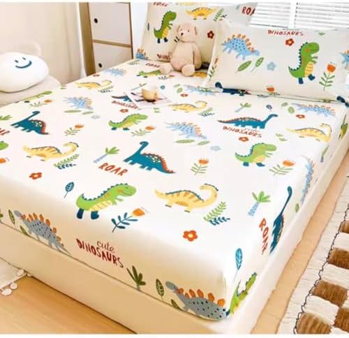 3 Pieces Cute Dinosaur Fitted Bed Sheet Set for Kids
