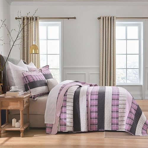 Homzard Cotton King Size Quilt Set with Plaid Striped Bedspread 1
