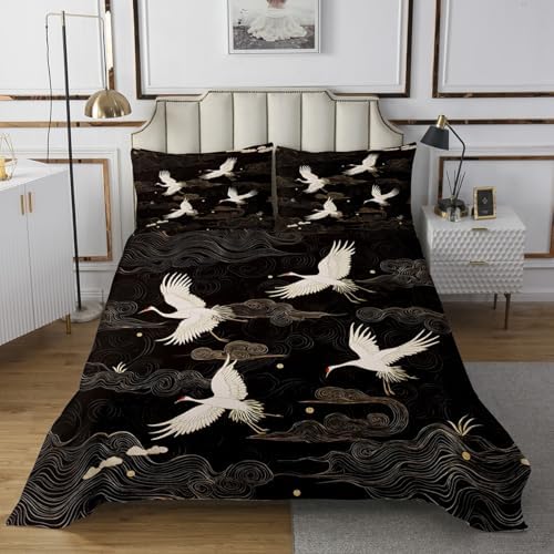 Feelyou King Size Crane Bedspread Set with 2 Pillow Shams