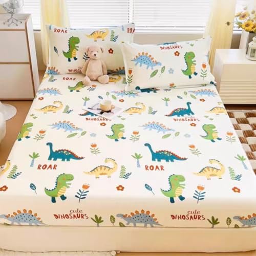 3 Pieces Cute Dinosaur Fitted Bed Sheet Set for Kids