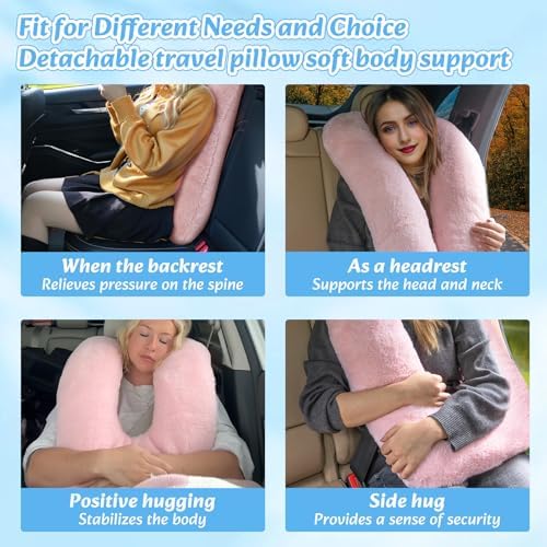 Swemos Travel Pillow - Pink Ergonomic Neck Body Support for Kids Adults