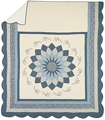 Blue Floral Embroidered Quilted Bedspread - Full Size 96x110