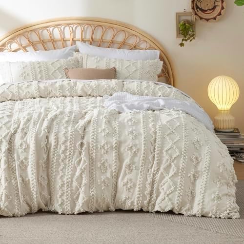 Bedsure Boho Twin Duvet Cover - Soft Shabby Chic Beige 68 x 90