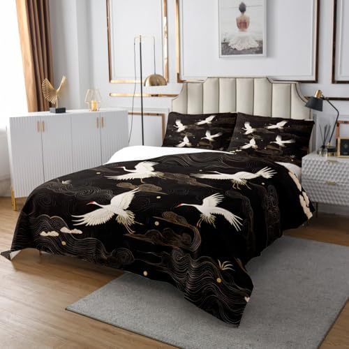Feelyou King Size Crane Bedspread Set with 2 Pillow Shams