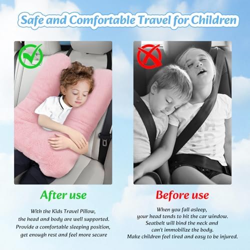 Swemos Travel Pillow - Pink Ergonomic Neck Body Support for Kids Adults