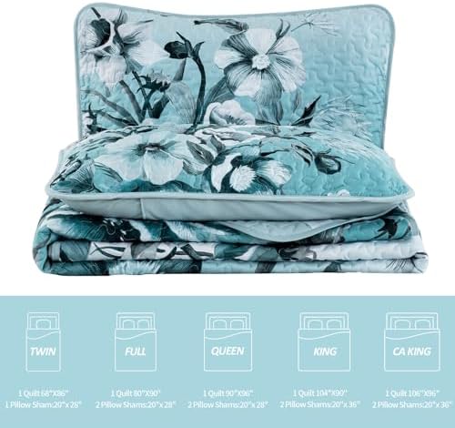 Drucon Blue Floral Quilt Set Queen 3 Pieces