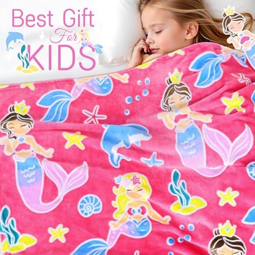 HWING Glow in The Dark Mermaid Throw Blanket for Girls