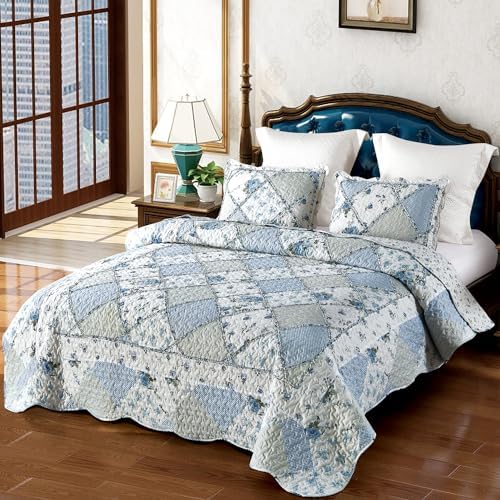 VIVILINEN Blue Floral Patchwork Quilt Set 1