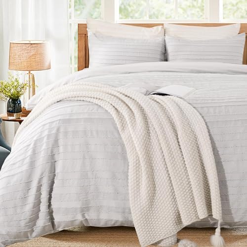 NEXHOME PRO Twin Duvet Cover Set - Light Grey Boho Tufted
