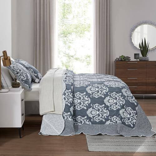 HZ HY Oversized King Bedspread 138x122 Dark Blue Jacquard Design