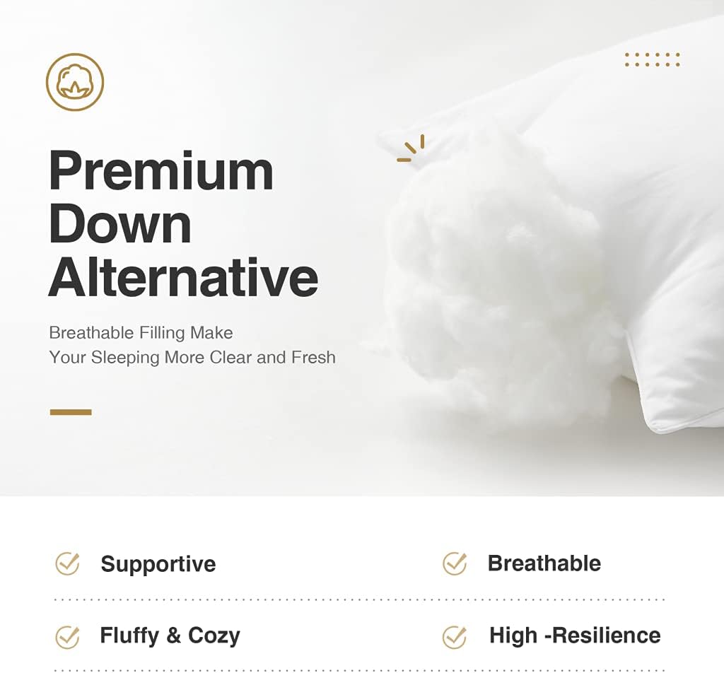 Acanva Cooling Bed Pillows 3D Down Alternative 4 Count White Pack