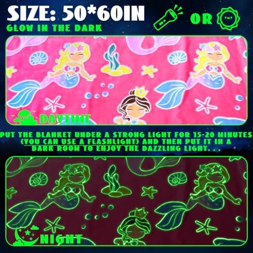 HWING Glow in The Dark Mermaid Throw Blanket for Girls