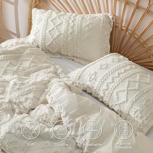 Bedsure Boho Twin Duvet Cover - Soft Shabby Chic Beige 68 x 90