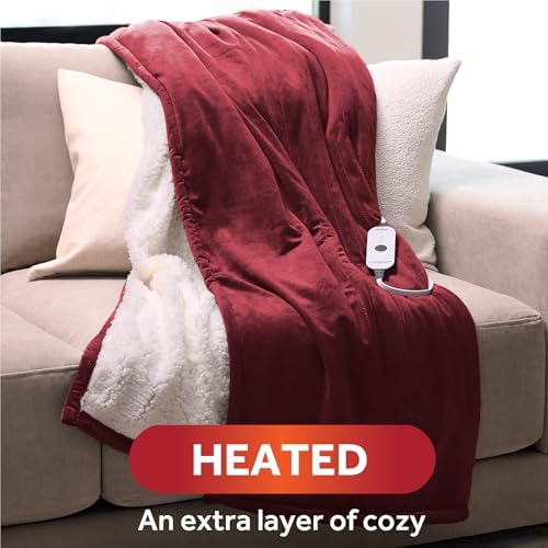 Sunbeam Royal Mink Sherpa Heated Throw 4 Heat Settings